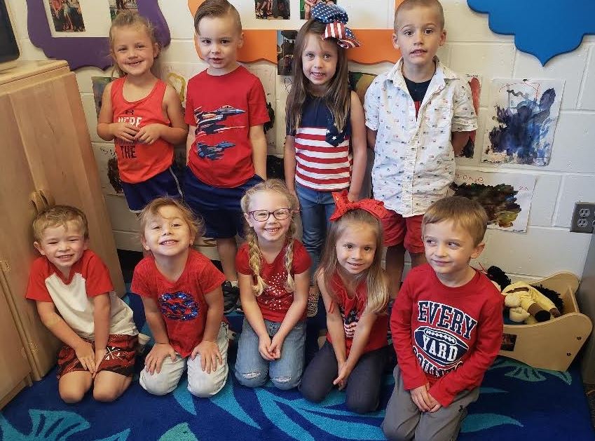 Ms. Pfeiffer's class picture in their Red, White, and Blue 